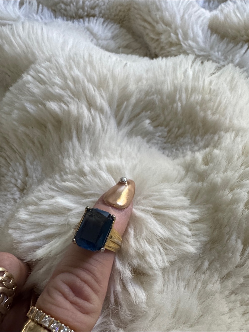 Vintage Gold vermeil Statement Ring with Deep Blue Gemstone